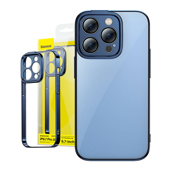 Baseus Набор из прозрачного чехла с блестками и закаленного стекла для iPhone 14 Pro Max (синий)