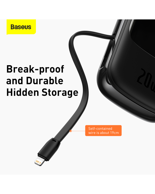 Powerbank Baseus Qpow PRO with cable, 20000mAh, 20W (Black)