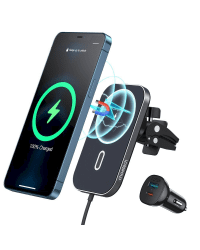 Choetech Car Kit Magnetic Mount Induction Qi Charger 15W (MagSafe Compatible) Black (T200-F) + USB Charger - USB Type C