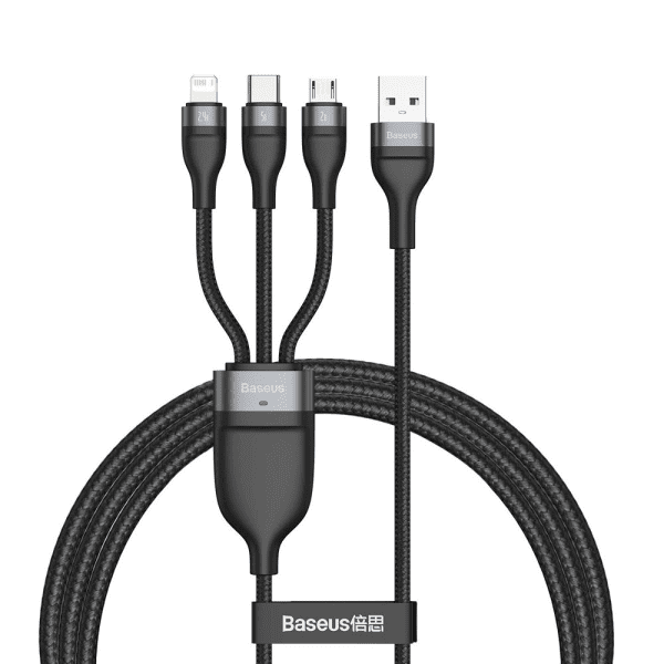 Обложка книги «Baseus 3in1 USB - Lightning / USB Typ C / micro USB data charging cable 1,2 m 5 A 480 Mbps 40 W black and gray (CA1T3-G1)»