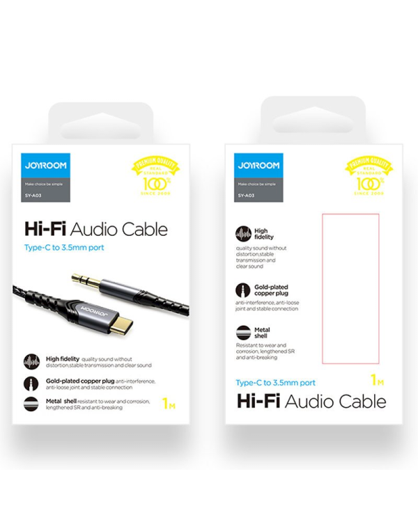Joyroom stereo audio AUX cable 3,5 mm mini jack - USB Type C for smartphone 1 m black (SY-A03)