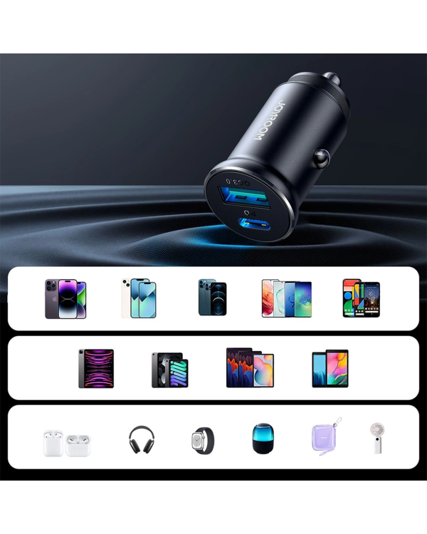 Joyroom JR-CCN05 30W USB-A USB-C mini car charger - black