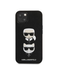 KLHCP13SSAKICKCBK Karl Lagerfeld PU Saffiano Karl and Choupette Heads Case for iPhone 13 mini Black