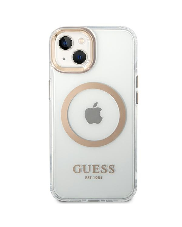 Guess Transparent MagSafe Compatible Case for iPhone 14 Plus Gold