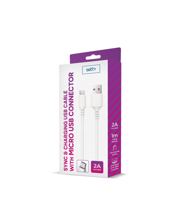 Кабель Setty USB - microUSB 1,0 м 2A белый NEW
