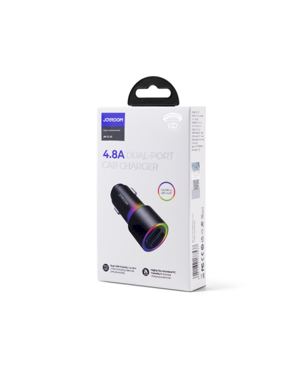 Автомобильное зарядное устройство Joyroom 2 x USB с подсветкой 24 Вт черное (JR-CL10)