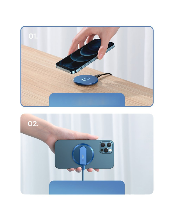 Joyroom wireless Qi charger 15 W for iPhone (MagSafe compatible) + USB Type C cable blue (JR-A28)