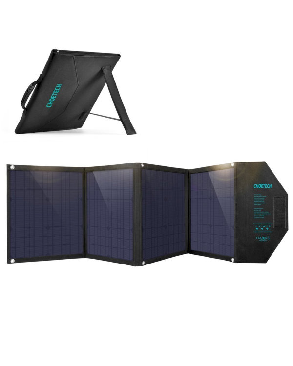 Choetech large foldable solar charger 80W solar photovoltaic USB Type C (Power Delivery) / 2x USB (Quick Charge / 2,4A) (158 x 41 cm) black (SC007)