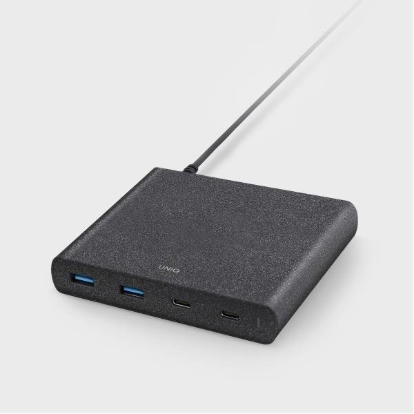 UNIQ Govern. network. HUB Surge 90W black / charcoal black 2xUSB Quick Charge 3.0 + 2xUSB-C PD 3.0 (LITHOS Collective)