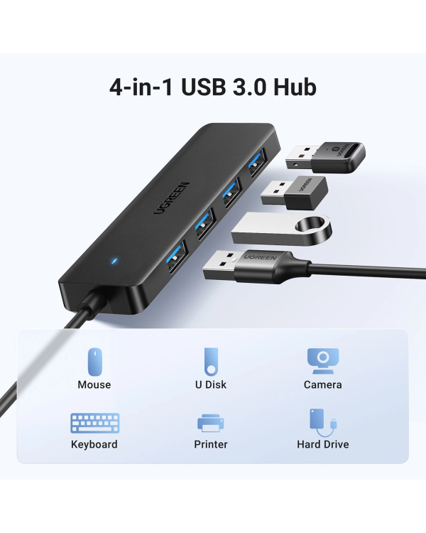 Ugreen CM219 HUB with 4 USB-A 3.0 ports and USB-A 3.0 cable - black