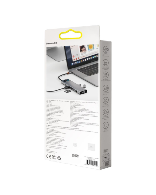 Дополнительное изображение книги «Концентратор 11in1 Baseus Metal Gleam Series, USB-C - 3x USB 3.0 + 2x HDMI + USB-C PD + Ethernet RJ45 + microSD|SD + VGA + AUX»