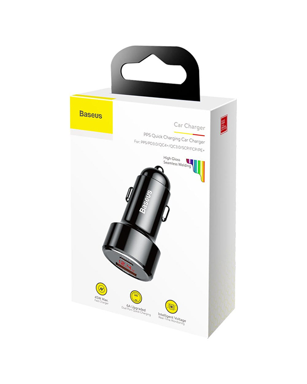 Baseus CCMLC20C-01 Автомобильная зарядка USB-C | USB | 3A | 45W | Quick Charge 4.0 Черная