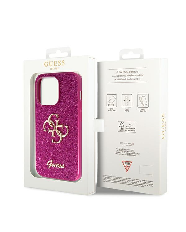 Guess GUHCP15XHG4SGU iPhone 15 Pro Max 6.7" фиолетовый жесткий чехол Glitter Script Big 4G