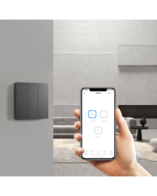 Sonoff Smart 3-канальный Wi-Fi настенный выключатель черный (M5-3C-80)