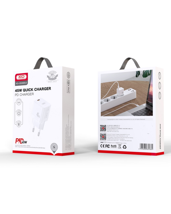 XO wall charger CE09 PD 45W 1x USB-C white