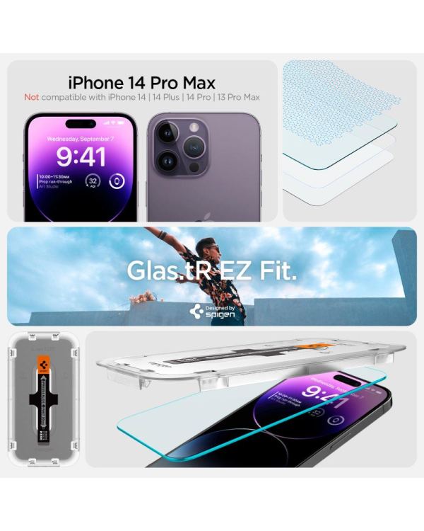 Дополнительное изображение книги «Закаленное стекло для iPhone 14 Pro с аппликатором Spigen Glas.tR EZ FIT (2 шт.)»