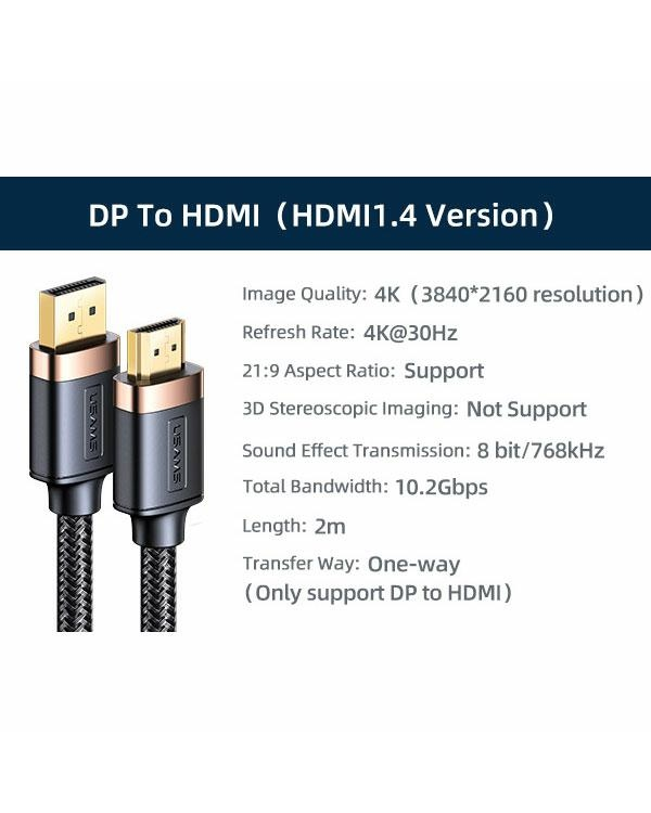 Дополнительное изображение книги «USAMS Kabel DP - HDMI U74 2.0m czarny|black 4K HD SJ530HD01 (US-SJ530)»