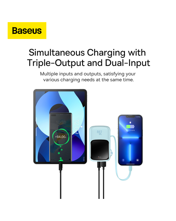 Baseus Qpow power bank 10000mAh built-in Lightning 20W Quick Charge cable SCP AFC FCP blue (PPQD020003)