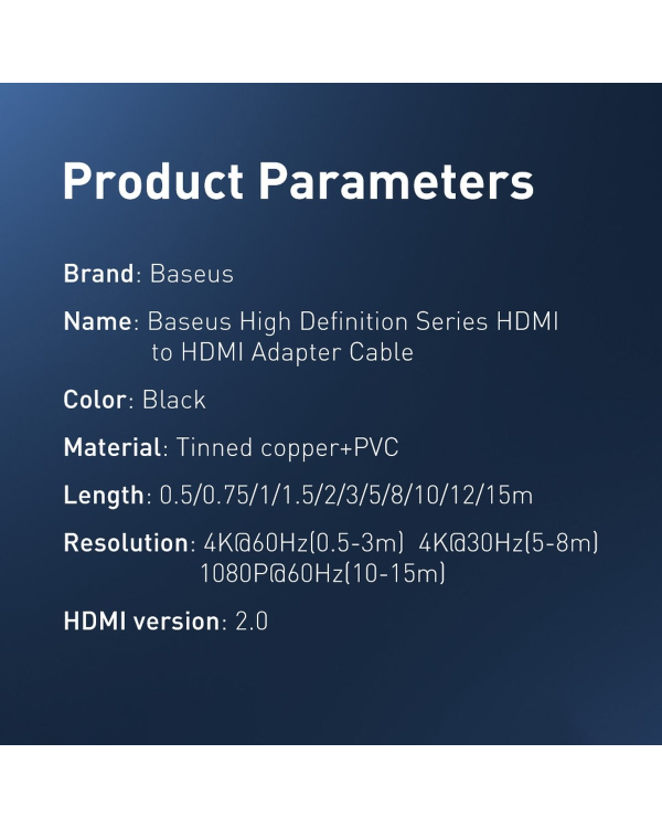 Кабель Baseus High Definition Series HDMI 2.0, 4K 60 Гц, 0,75 м (черный)
