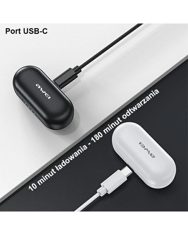 Дополнительное изображение книги «AWEI słuchawki Bluetooth 5.1 T13 Pro TWS + stacja dokująca czarny|black»