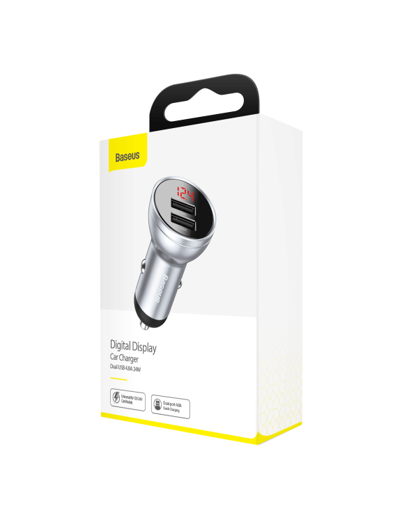 Baseus Digital Display Dual USB 4.8A Car Charger 24W silver (CCBX-0S)