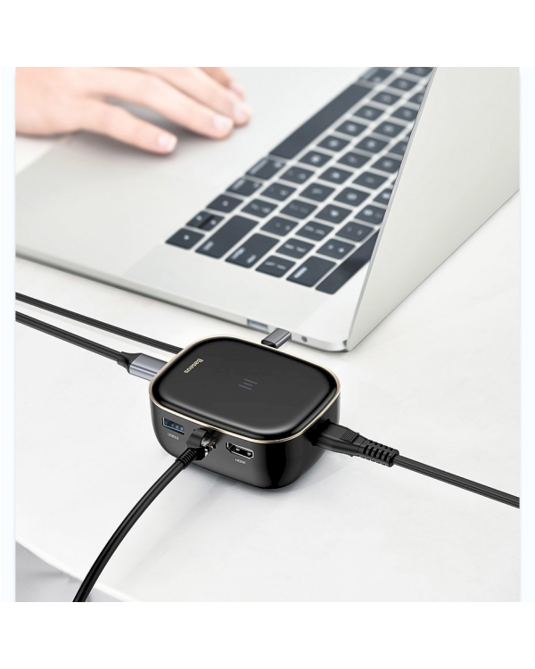 Baseus 6in1 USB Type C Multifunctional HUB, memory card reader, network adapter (USB 3.0, RJ45, HDMI, SD, micro SD) Power Delivery 60 W white (CAHUB-AU02)