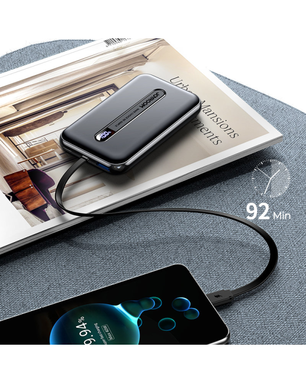 Joyroom Linglong power bank 10000mAh 20W Power Delivery Quick Charge USB | USB Type C | built-in USB Type C cable black (JR-L001 black)