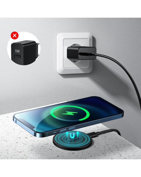 Joyroom wireless Qi charger 15 W for iPhone (MagSafe compatible) + USB Type C cable blue (JR-A28)