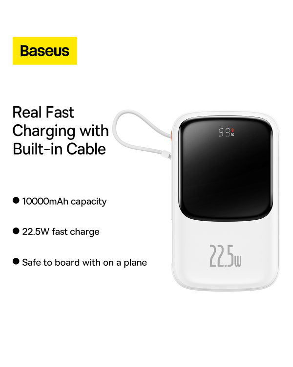 Powerbank Baseus Qpow PRO with cable, 10000mAh, 22.5W (White)