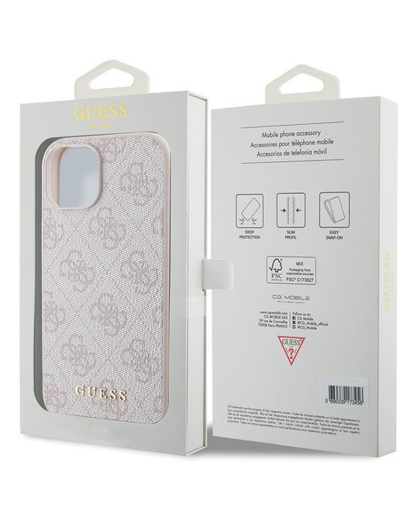 Guess GUHCP15SG4GFPI iPhone 15 6.1" różowy|pink hard case 4G Metal Gold Logo
