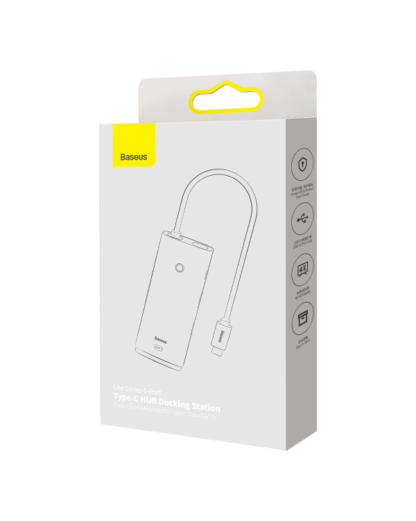 Дополнительное изображение книги «Baseus Lite Series Hub 6w1 USB-C to 2x USB 3.0 + USB-C + HDMI + SD|TF (black)»