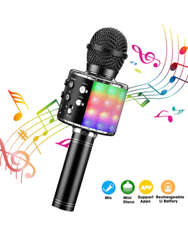 Goodbuy LED караоке-микрофон с динамиком bluetooth / 5W / aux / голосовой модулятор / USB / Micro SD черный