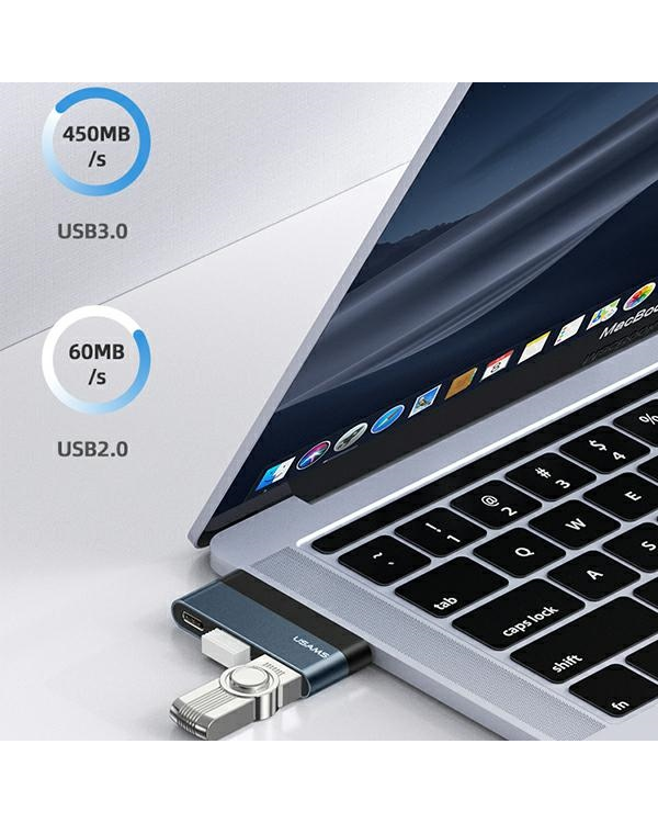 USAMS Adapter HUB USB 3.0|USB-C|HDMI 1.4 szary|grey SJ492HUB01 (US-SJ492)