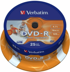 Matricas DVD-R AZO Verbatim 4.7GB 16x Wide Printable ID Brand 25 Pack Spindle Matricas DVD-R AZO Verbatim 4.7GB 16x Wide Printable ID Brand 25 Pack Spindle