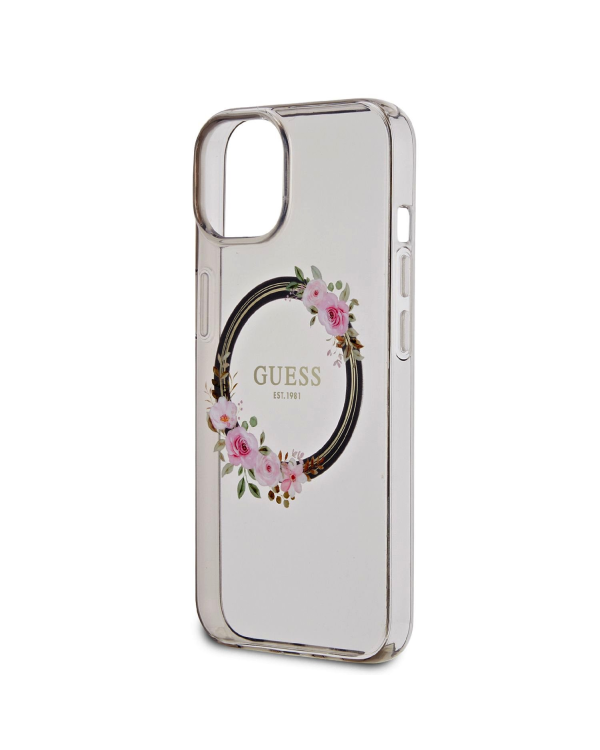 Guess PC|TPU Flowers Ring Glossy Logo MagSafe чехол для iPhone 14 черный