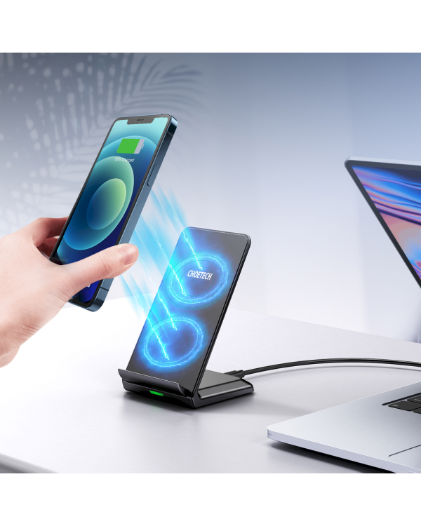 Choetech two-coil fast wireless charger 15W stand black + 1.2m micro USB cable (T524-F)