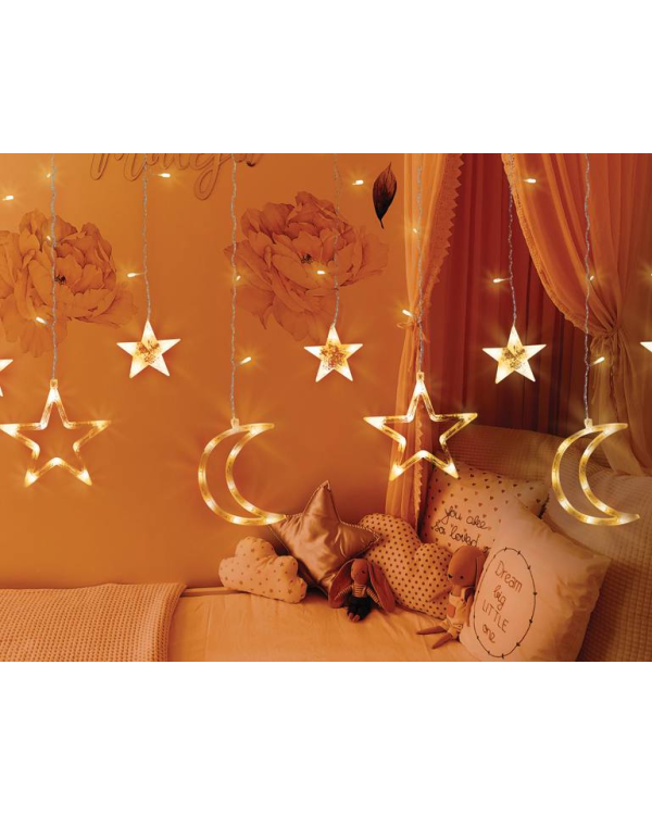 Светодиодный занавес MOON | Звезды и луны | теплый белый свет
