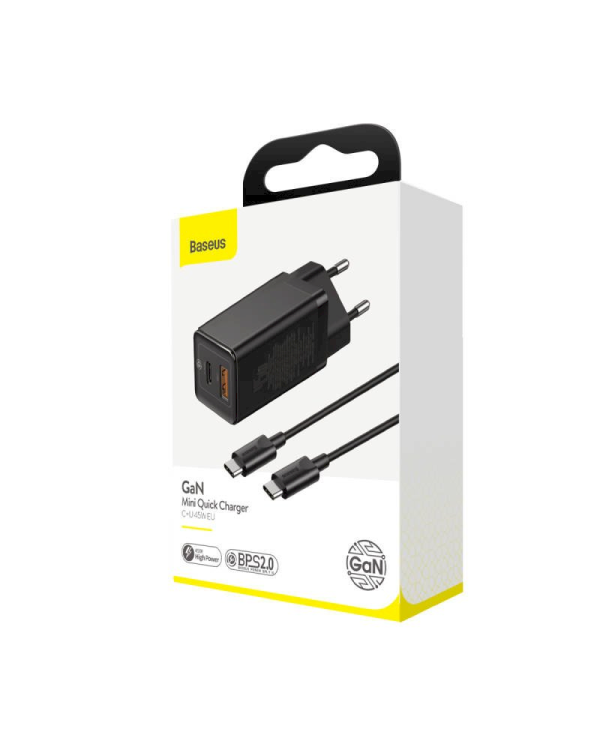 Baseus GaN CCGAN-Q01 Сетевое зарядное устройство USB / USB-C / 45W / 4.5A / Quick Charge 3.0 Черное