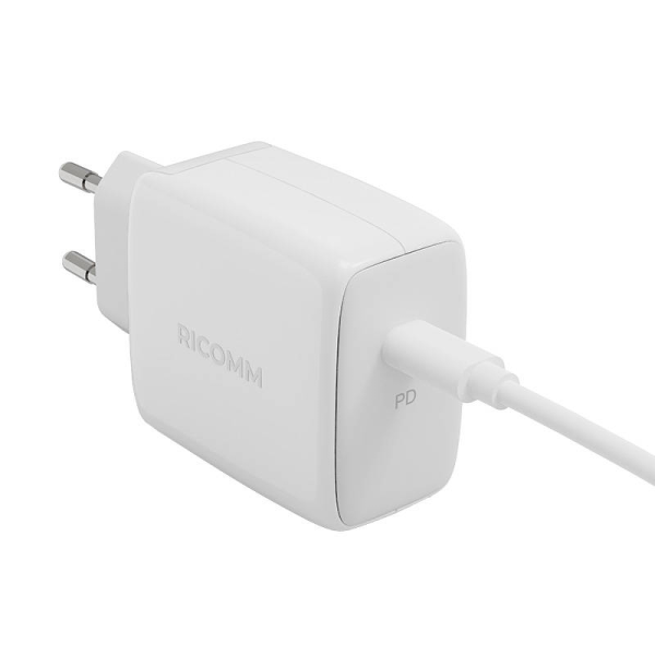 Wall Charger 45W GaN Ricomm RC451 EU, 1xUSB-C + 2.1m USB-C Cable Wall Charger 45W GaN Ricomm RC451 EU, 1xUSB-C + 2.1m USB-C Cable