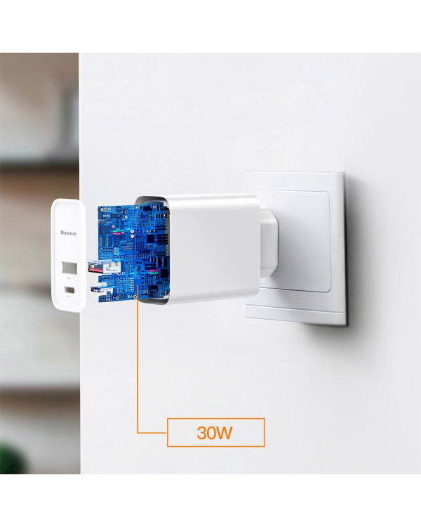 Baseus TZCAFS-A02 Универсальное Зарядное Устройство USB / Type-C / PD / 20V / 5A + Type-C Провод 1М Белое