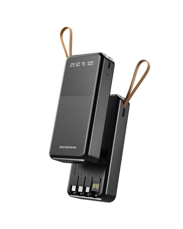 SENDEM P402 powerbank 20000 mAh | 2.4A | LED | встроенный кабель USB-C, Lightning, Micro USB | черный