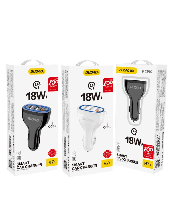 Dudao Car Charger Quick Charge Quick Charge 3.0 QC3.0 2.4A 18W 3x USB Black (R7S black)