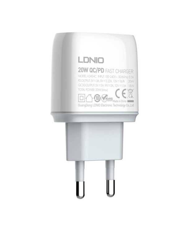 Wall charger LDNIO A2424C USB, USB-C 20W + Lightning Cable