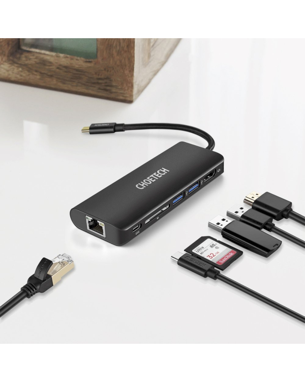 Дополнительное изображение книги «Choetech docking station adapter hub USB Typ C 6in1 100W PD black (HUB-M05)»