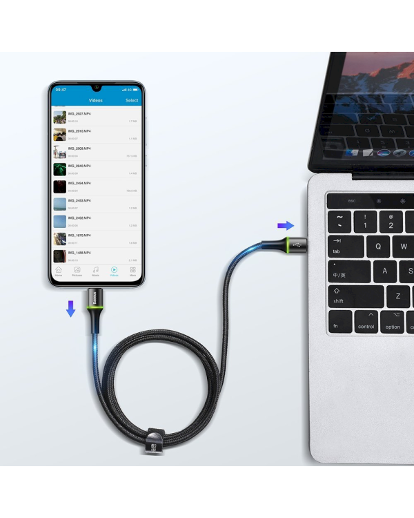 Baseus HALO USB-C -> USB-C Провод для Зарядки 60W / PD 2.0 / LED / 200 cm Черный