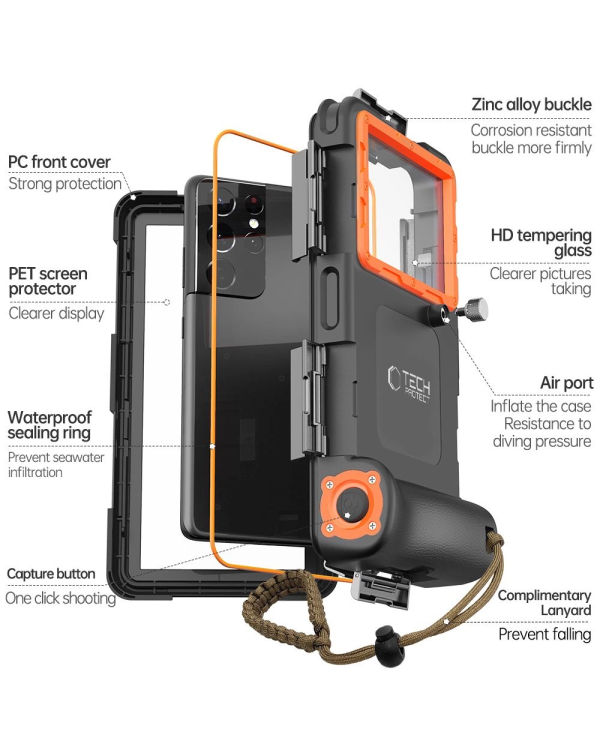Дополнительное изображение книги «Tech-Protect Waterproof Case водонепроницаемый IPX8 для смартфонов 4,7-6,7" - черный и оранжевый»