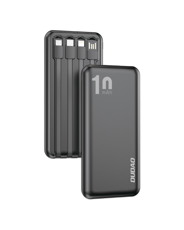 Dudao K6Pro Universal 10000mAh Power Bank with USB Cable, USB Type C, Lightning Black (K6Pro-black)