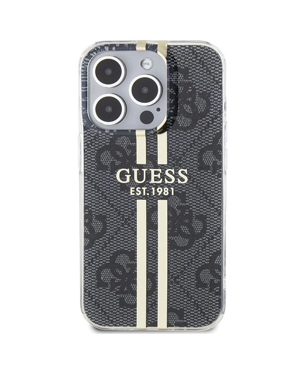 Guess IML 4G Gold Stripe case for iPhone 15 Pro Max - black