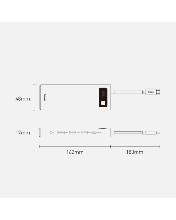 Дополнительное изображение книги «Концентратор 11in1 Baseus Metal Gleam Series, USB-C - 3x USB 3.0 + 2x HDMI + USB-C PD + Ethernet RJ45 + microSD|SD + VGA + AUX»