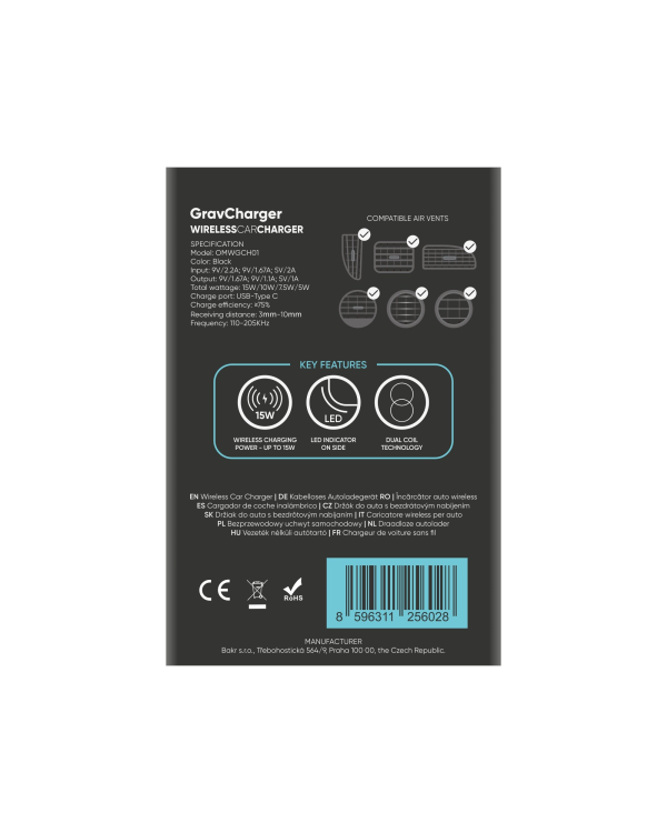 OBAL:ME GravCharger Беспроводной зарядный автомобильный держатель 15 Вт Черный